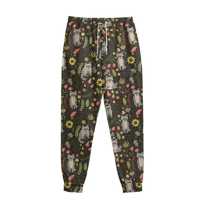 Raccoon And Floral Pattern Print Sweatpants