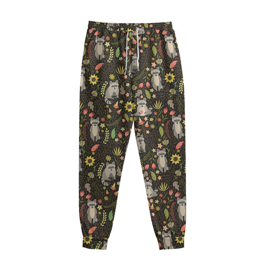 Raccoon And Floral Pattern Print Sweatpants