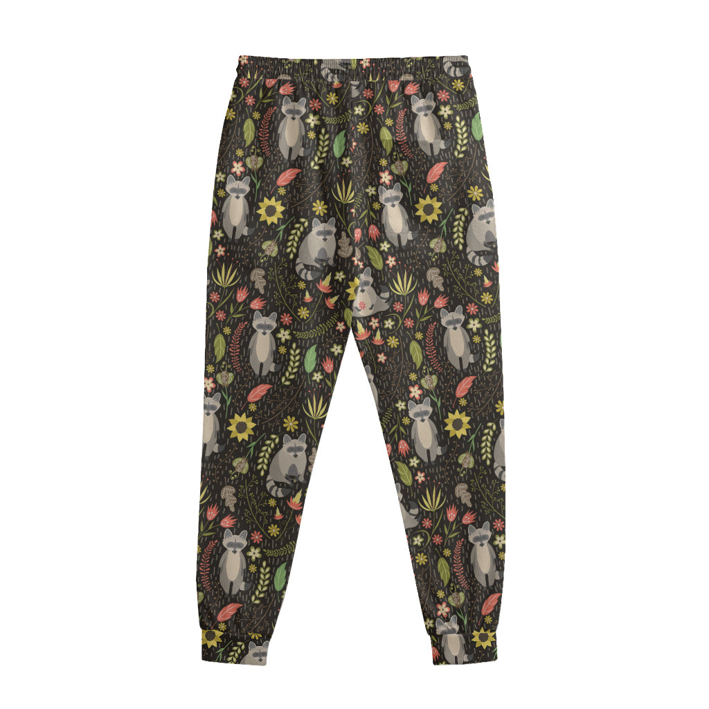 Raccoon And Floral Pattern Print Sweatpants