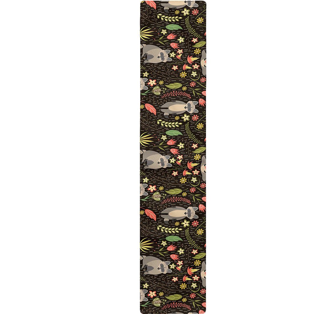 Raccoon And Floral Pattern Print Table Runner