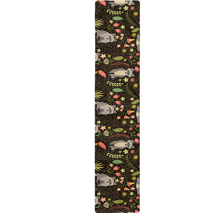 Raccoon And Floral Pattern Print Table Runner