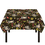 Raccoon And Floral Pattern Print Tablecloth