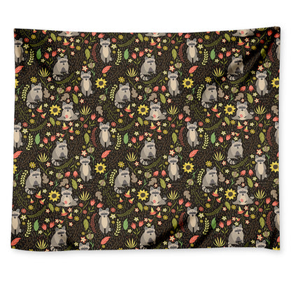 Raccoon And Floral Pattern Print Tapestry