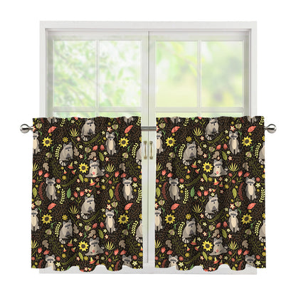 Raccoon And Floral Pattern Print Tier Curtains
