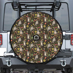 Raccoon And Floral Pattern Print Tire Cover With Camera Hole