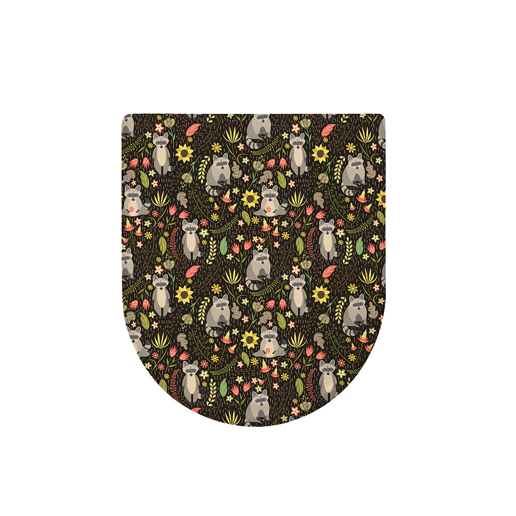 Raccoon And Floral Pattern Print Toilet Lid Cover