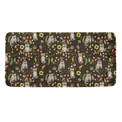 Raccoon And Floral Pattern Print Towel