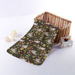 Raccoon And Floral Pattern Print Towel