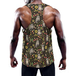 Raccoon And Floral Pattern Print Training Tank Top