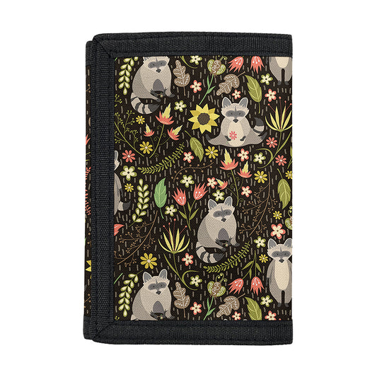 Raccoon And Floral Pattern Print Trifold Wallet