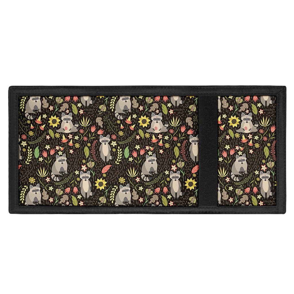 Raccoon And Floral Pattern Print Trifold Wallet