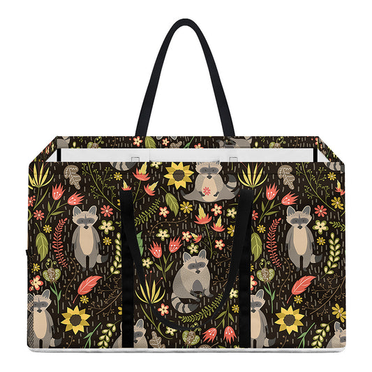 Raccoon And Floral Pattern Print Utility Tote Bag