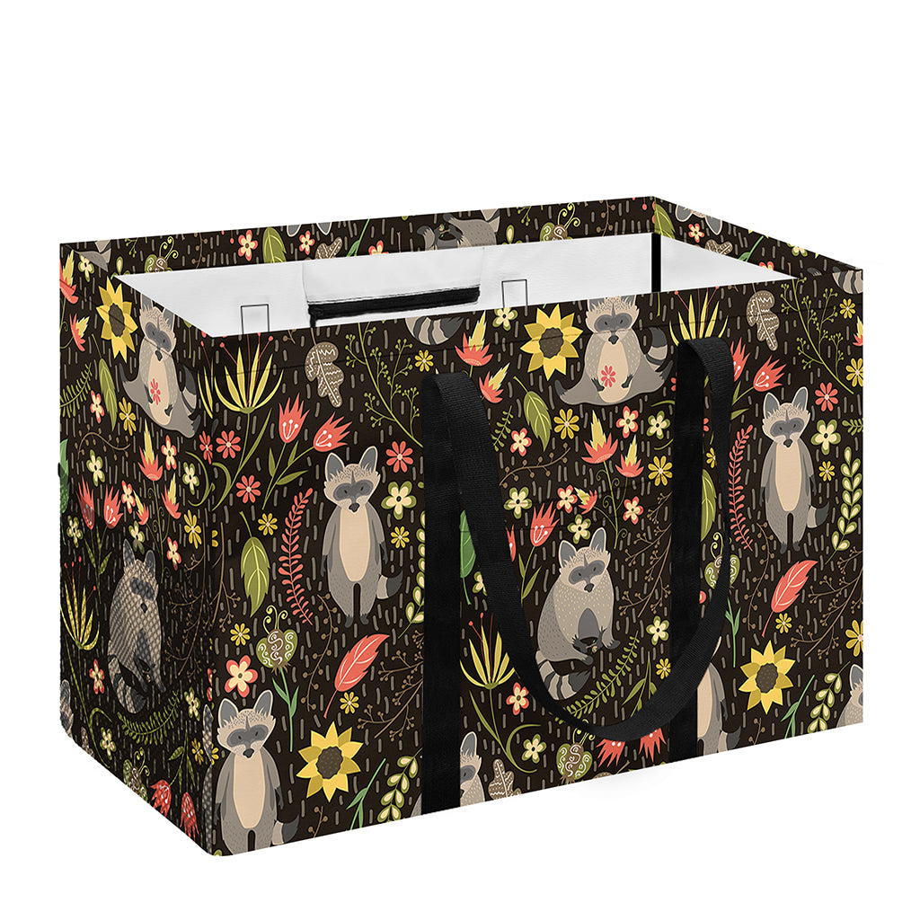 Raccoon And Floral Pattern Print Utility Tote Bag