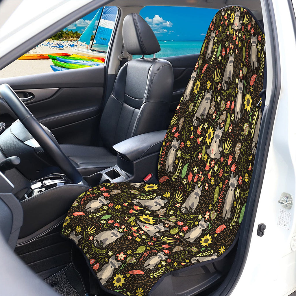 Raccoon And Floral Pattern Print Waterproof Car Seat Cover