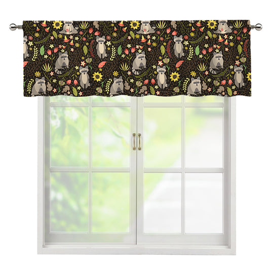 Raccoon And Floral Pattern Print Window Valance