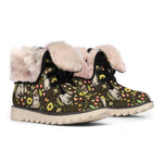 Raccoon And Floral Pattern Print Winter Boots