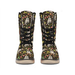 Raccoon And Floral Pattern Print Winter Boots