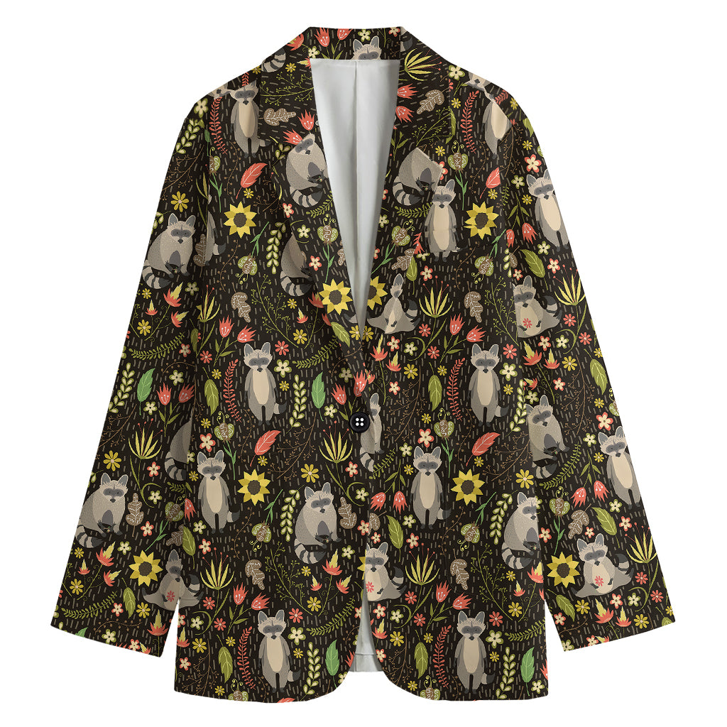 Raccoon And Floral Pattern Print Women's Blazer