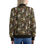 Raccoon And Floral Pattern Print Women's Bomber Jacket