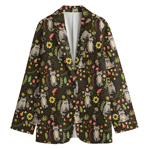 Raccoon And Floral Pattern Print Women's Cotton Blazer