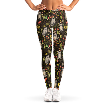 Raccoon And Floral Pattern Print Women's Leggings