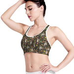 Raccoon And Floral Pattern Print Women's Sports Bra