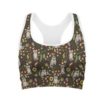 Raccoon And Floral Pattern Print Women's Sports Bra