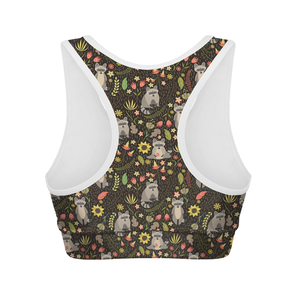 Raccoon And Floral Pattern Print Women's Sports Bra