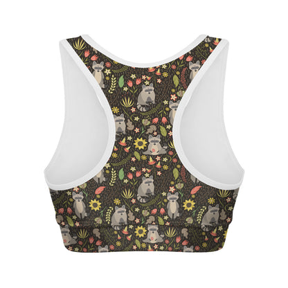 Raccoon And Floral Pattern Print Women's Sports Bra