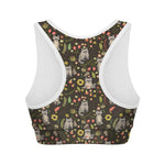 Raccoon And Floral Pattern Print Women's Sports Bra