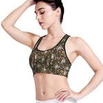 Raccoon And Floral Pattern Print Women's Sports Bra