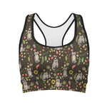 Raccoon And Floral Pattern Print Women's Sports Bra