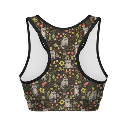 Raccoon And Floral Pattern Print Women's Sports Bra