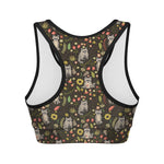 Raccoon And Floral Pattern Print Women's Sports Bra