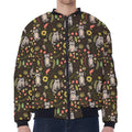 Raccoon And Floral Pattern Print Zip Sleeve Bomber Jacket
