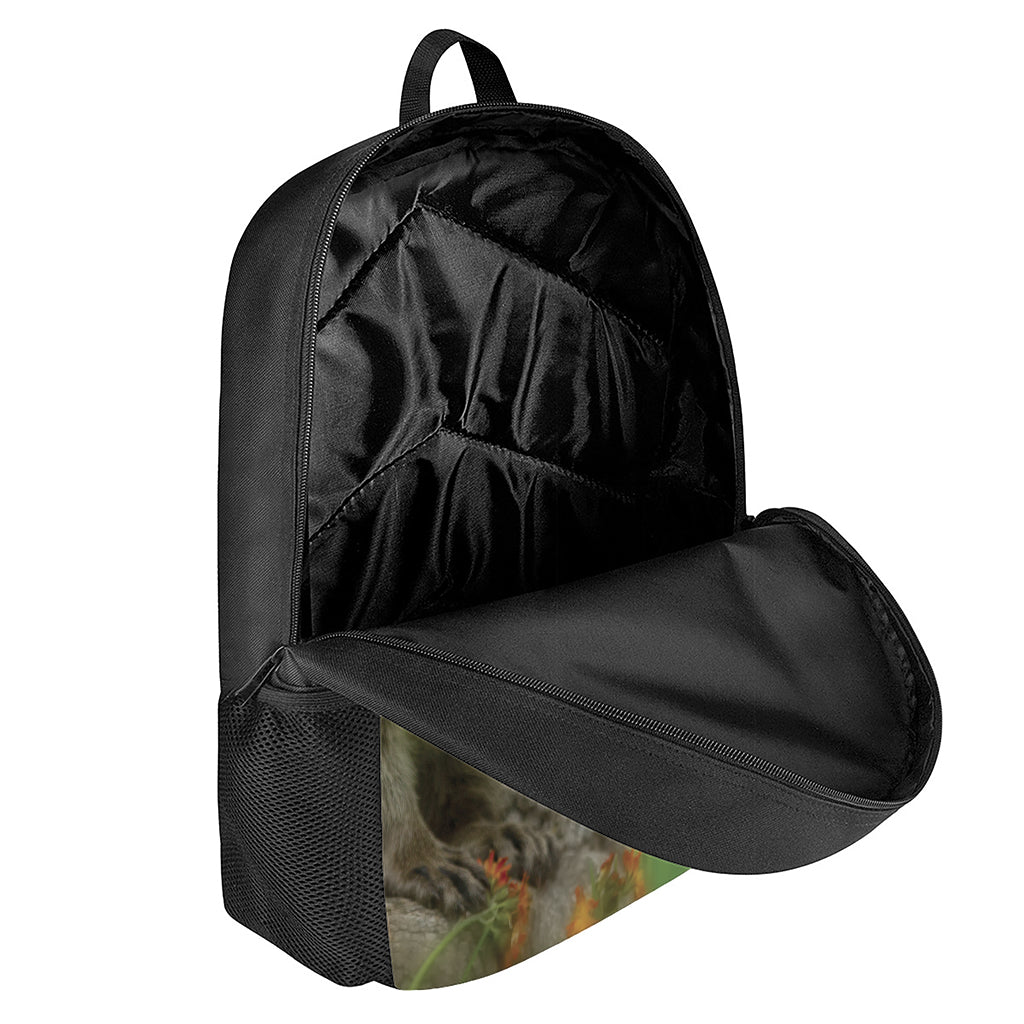 Raccoon And Flower Print 17 Inch Backpack