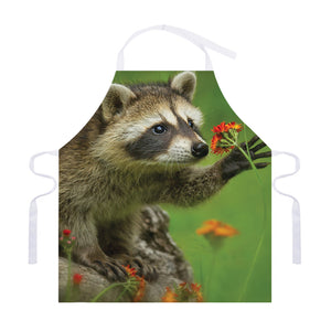 Raccoon And Flower Print Adjustable Apron