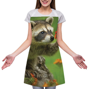 Raccoon And Flower Print Adjustable Apron