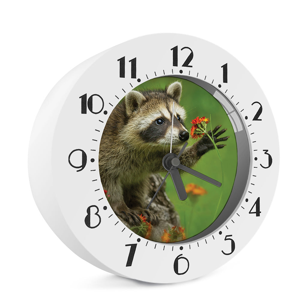 Raccoon And Flower Print Alarm Clock