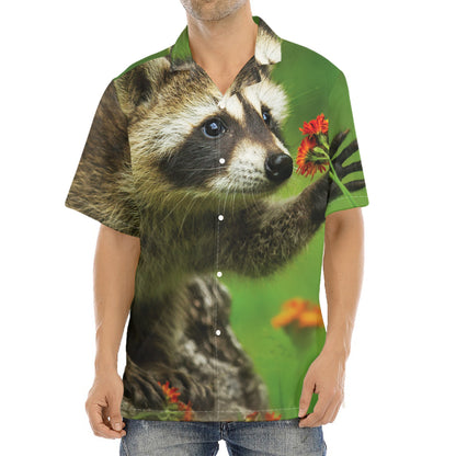 Raccoon And Flower Print Aloha Shirt
