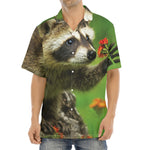 Raccoon And Flower Print Aloha Shirt