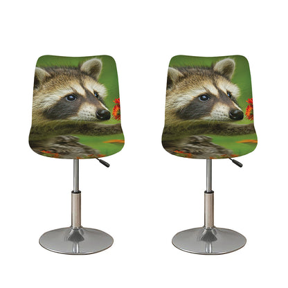 Raccoon And Flower Print Bar Stool Covers