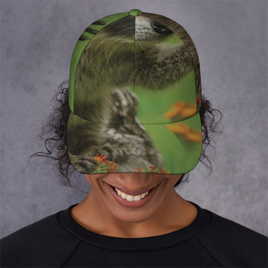 Raccoon And Flower Print Baseball Cap