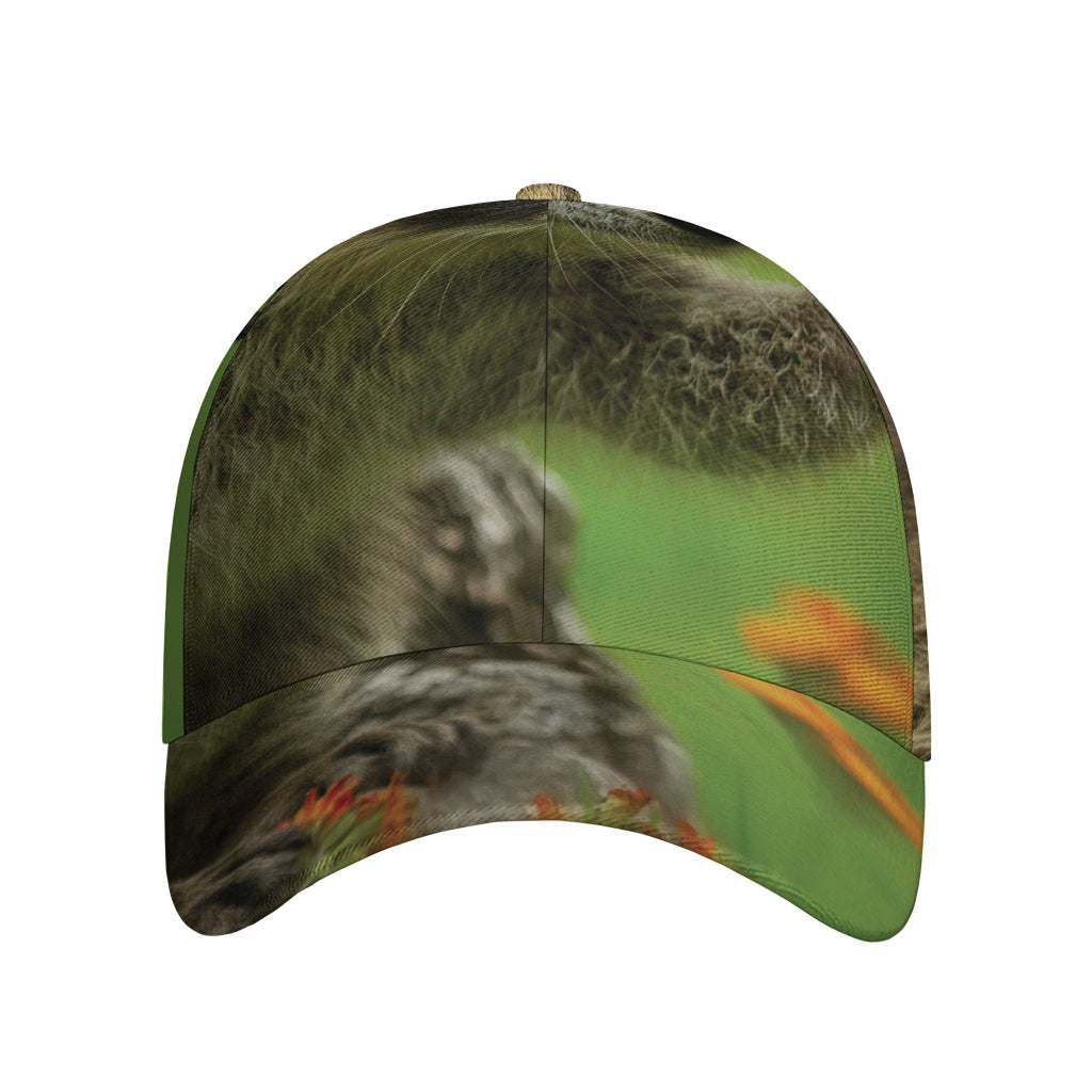 Raccoon And Flower Print Baseball Cap