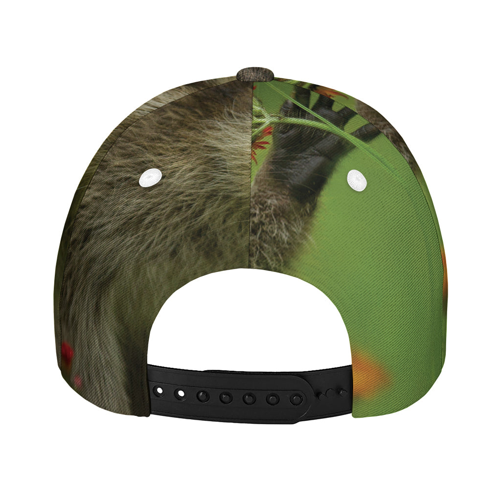 Raccoon And Flower Print Baseball Cap