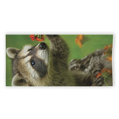 Raccoon And Flower Print Beach Towel
