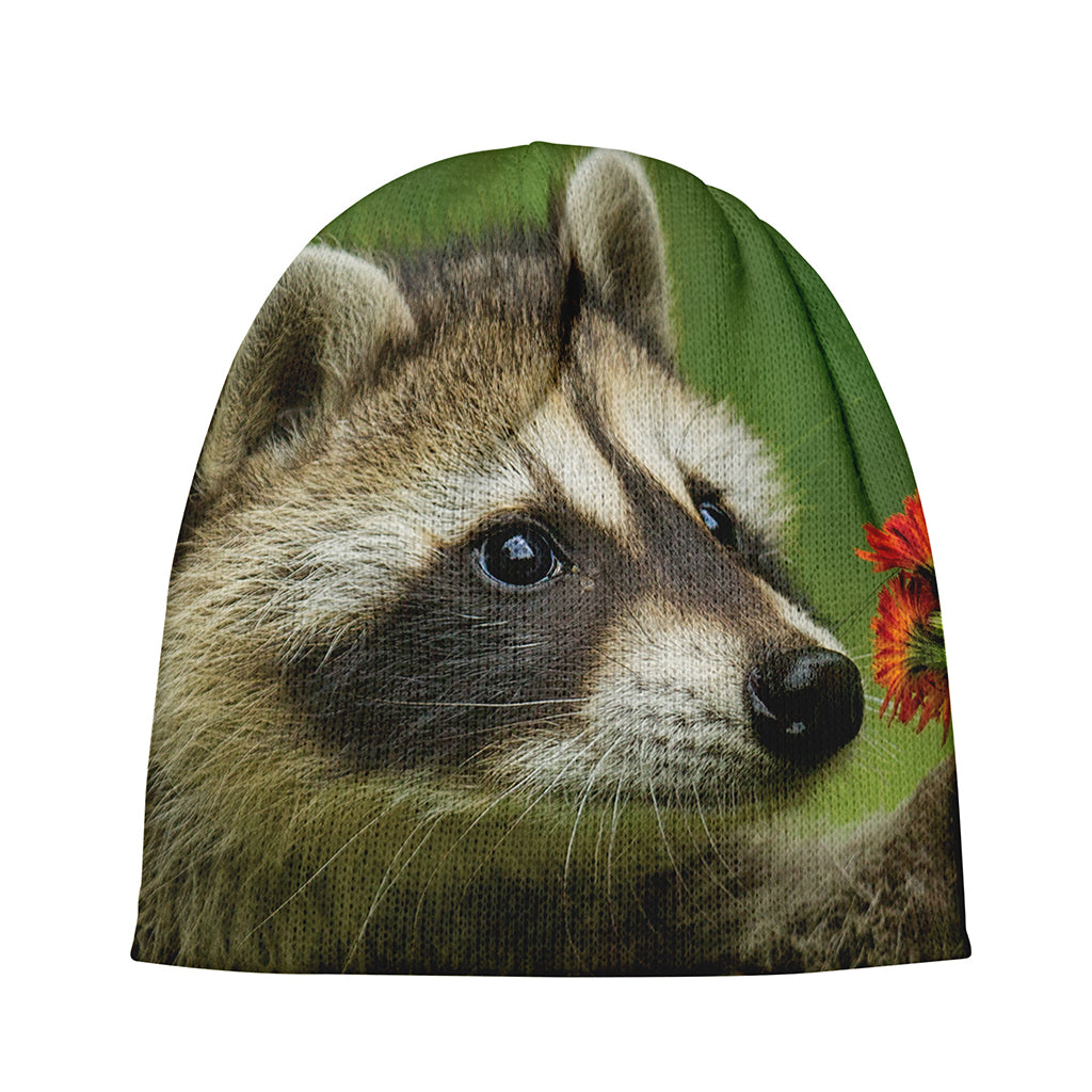 Raccoon And Flower Print Beanie