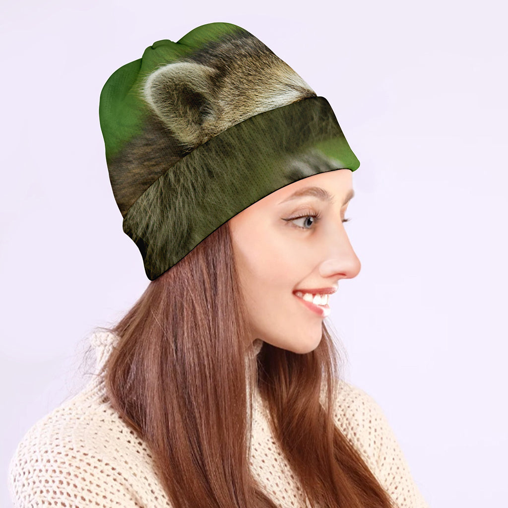 Raccoon And Flower Print Beanie