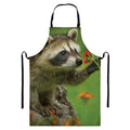 Raccoon And Flower Print Bib Apron With Pocket