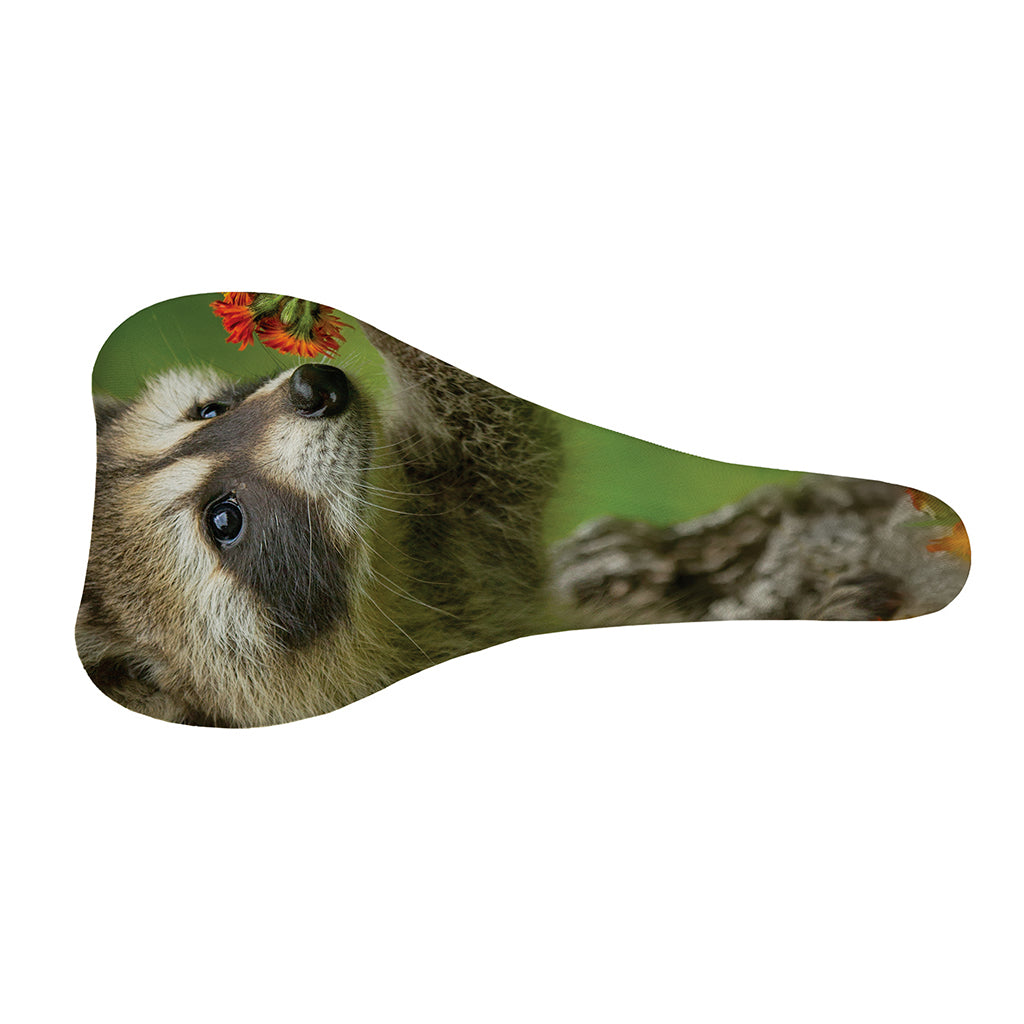 Raccoon And Flower Print Bicycle Seat Cover